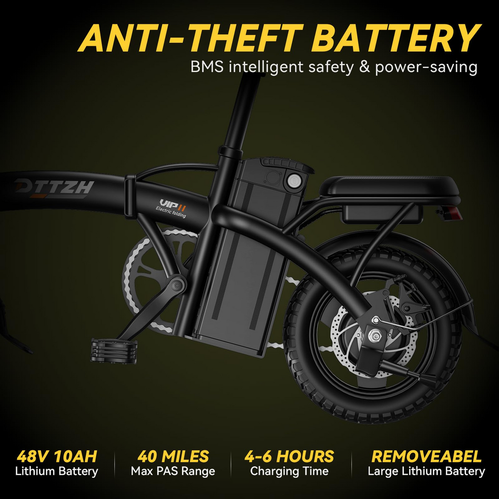 Foldable Electric Bike 14 Inch - Removable Battery & Lightweight - for Urban Commute, Campus, Public Transport - Freight Free