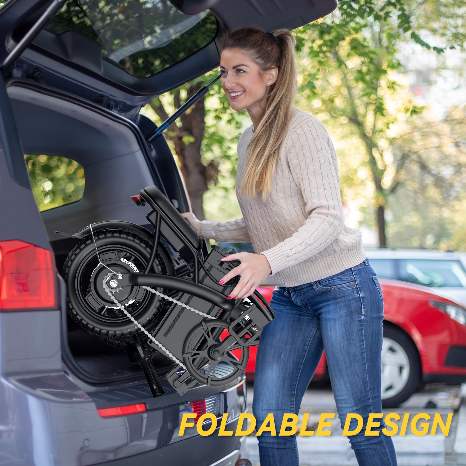 Foldable Electric Bike 14 Inch - Removable Battery & Lightweight - for Urban Commute, Campus, Public Transport - Freight Free