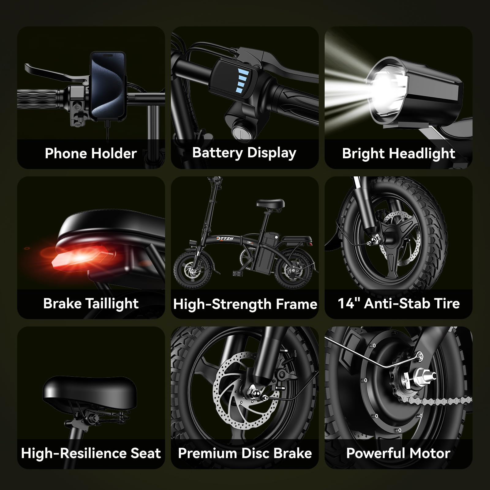 Foldable Electric Bike 14 Inch - Removable Battery & Lightweight - for Urban Commute, Campus, Public Transport - Freight Free