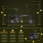 Foldable Electric Bike 14 Inch - Removable Battery & Lightweight - for Urban Commute, Campus, Public Transport - Freight Free