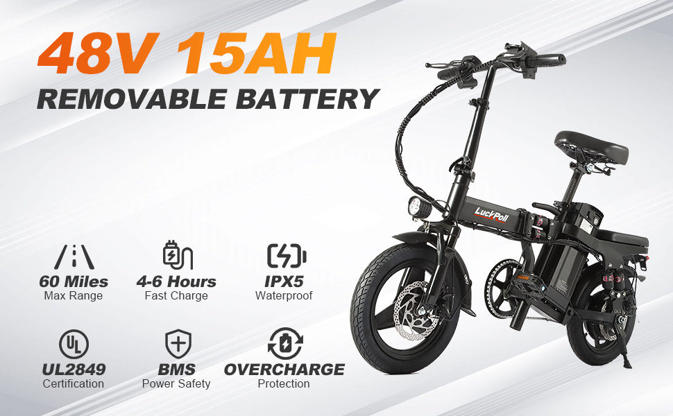 LuckRoll Foldable Electric Bike for Adults – 2000W/1000W, 40/28MPH, 52V 25Ah, 48V 15Ah,60-80mi Range, Removable Battery, UL2849 Certified Commuter E-Bike