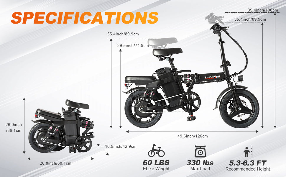 LuckRoll Foldable Electric Bike for Adults – 2000W/1000W, 40/28MPH, 52V 25Ah, 48V 15Ah,60-80mi Range, Removable Battery, UL2849 Certified Commuter E-Bike