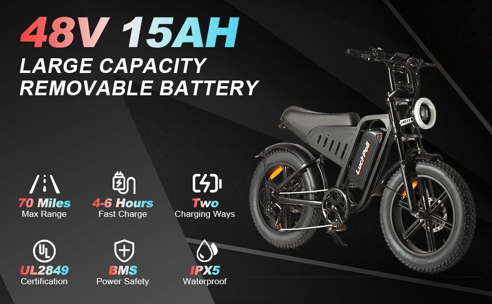 LuckRoll Electric Bike Moped for Adults with NFC & Password Unlock, 2000/1500W, 40/33MPH, 48V 15/25Ah E-Bike, 100-60 Miles Electric Motorcycle, 20" Fat Tire Electric Dirt Bike (2000W 48V 25Ah-Red)