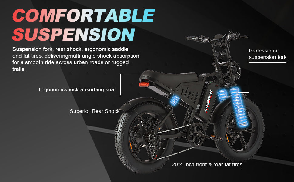 LuckRoll Electric Bike Moped for Adults with NFC & Password Unlock, 2000/1500W, 40/33MPH, 48V 15/25Ah E-Bike, 100-60 Miles Electric Motorcycle, 20" Fat Tire Electric Dirt Bike (2000W 48V 25Ah-Red)