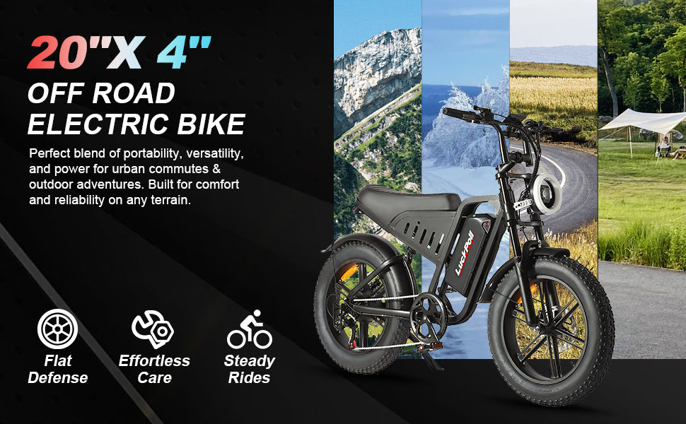 LuckRoll Electric Bike Moped for Adults with NFC & Password Unlock, 2000/1500W, 40/33MPH, 48V 15/25Ah E-Bike, 100-60 Miles Electric Motorcycle, 20" Fat Tire Electric Dirt Bike (2000W 48V 25Ah-Red)
