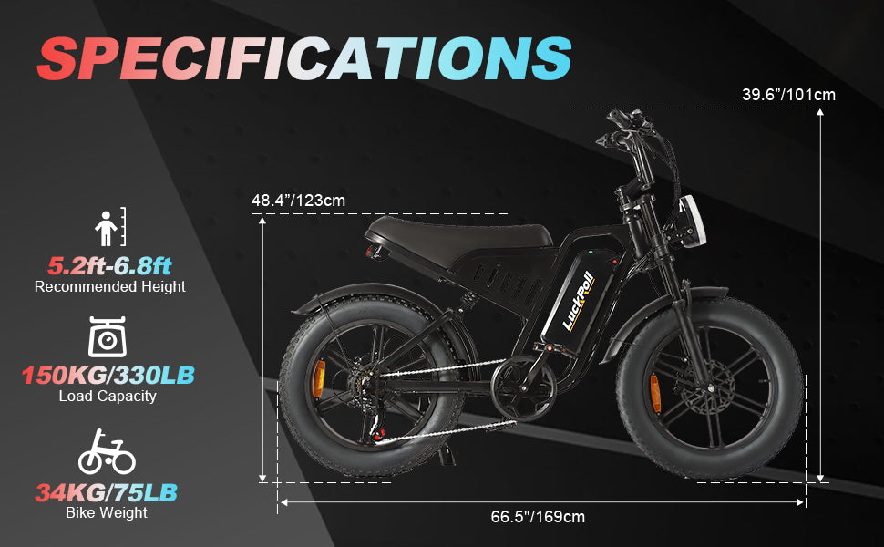 LuckRoll Electric Bike Moped for Adults with NFC & Password Unlock, 2000/1500W, 40/33MPH, 48V 15/25Ah E-Bike, 100-60 Miles Electric Motorcycle, 20" Fat Tire Electric Dirt Bike (2000W 48V 25Ah-Red)